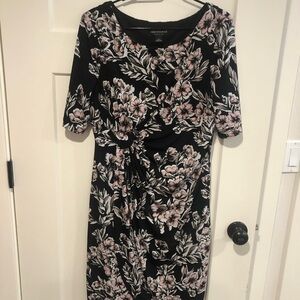 Connected Black and Pink Floral Midi Dress